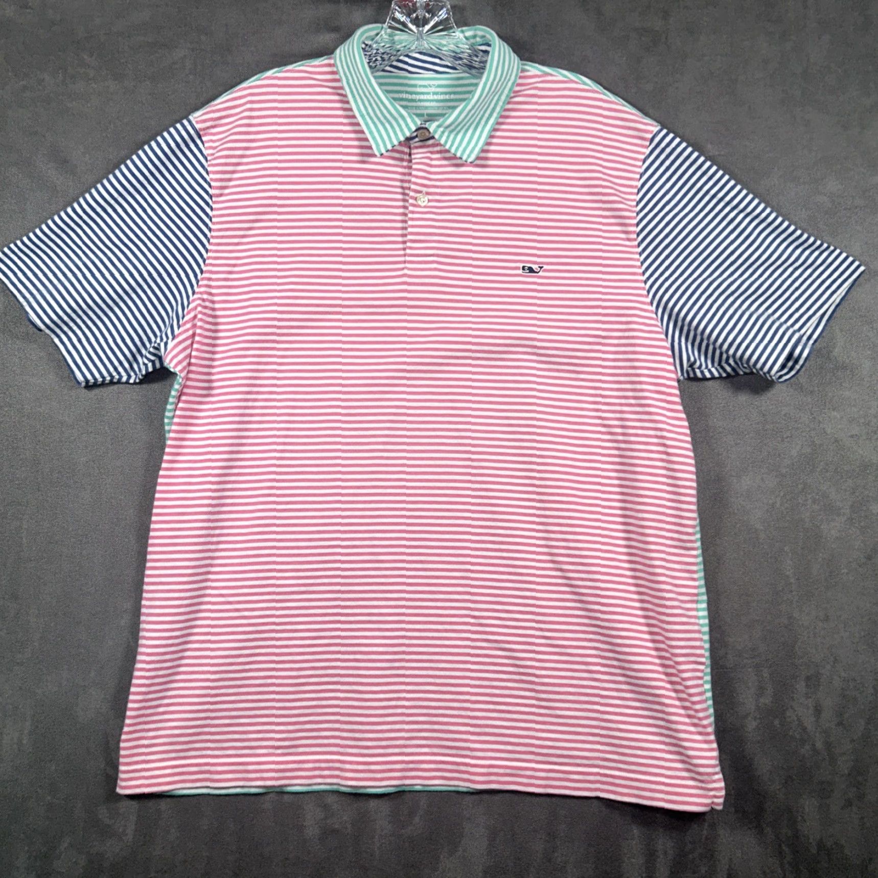 Vineyard Vines Vineyard Vines Mens Polo Short Sleeve Classic Fit Pima Cotton L Pink Green Blue Striped Button Collared Casual Golf Walking Men Regular XS? Wait Size US L / EU 52-54 / 3 - 2 Thumbnail