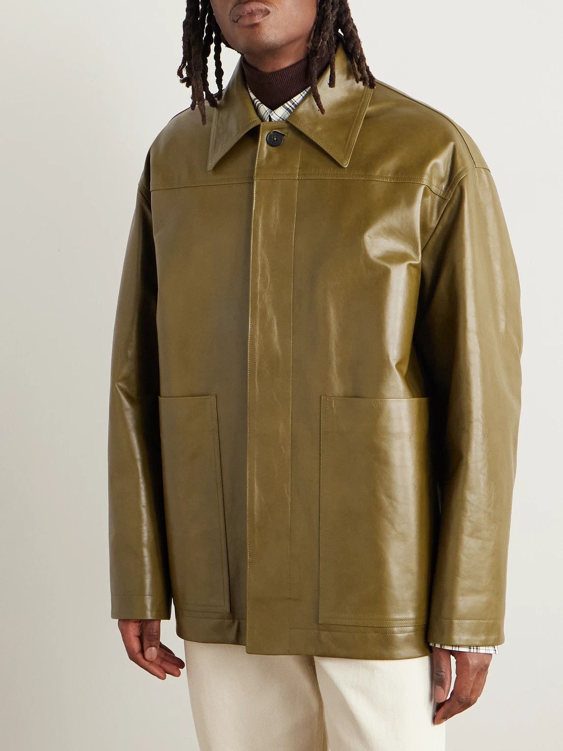 Jil Sander o1loc1c0426 Oversized Leather Jacket in Brown Size US L / EU 52-54 / 3 - 3 Thumbnail