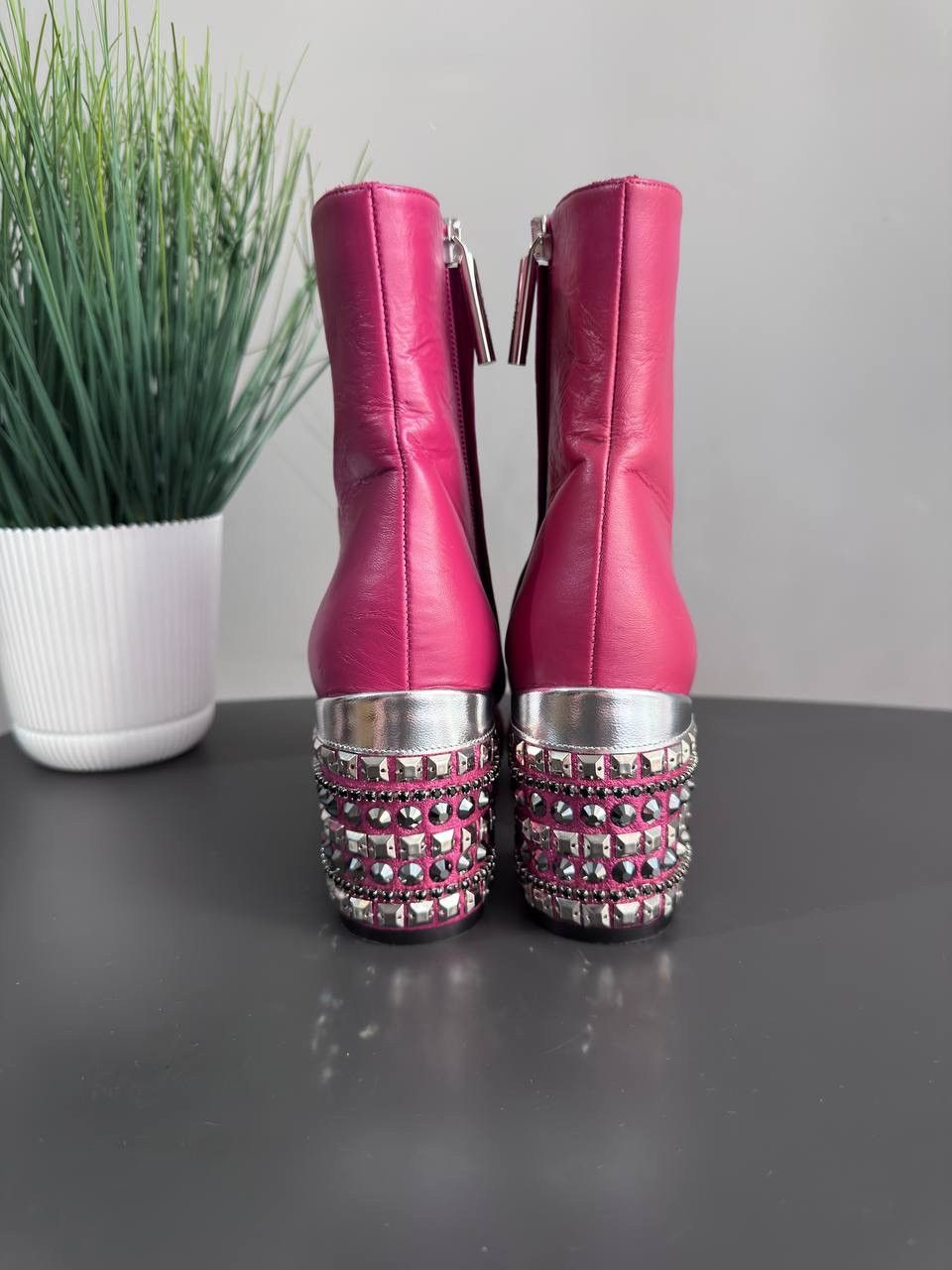 Other Rodo Block Heel Fuchsia Women's Leather Ankle Boots, 37,5 Size US 7.5 / IT 37.5 - 4 Thumbnail
