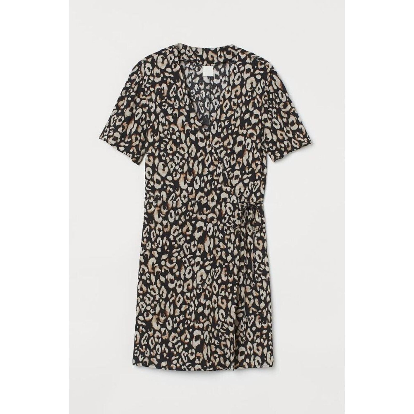 H&M H&M XS Black Begige Leopard Mini Wrap Dress Short Sleeve Size XS / US 0-2 / IT 36-38 - 2 Thumbnail