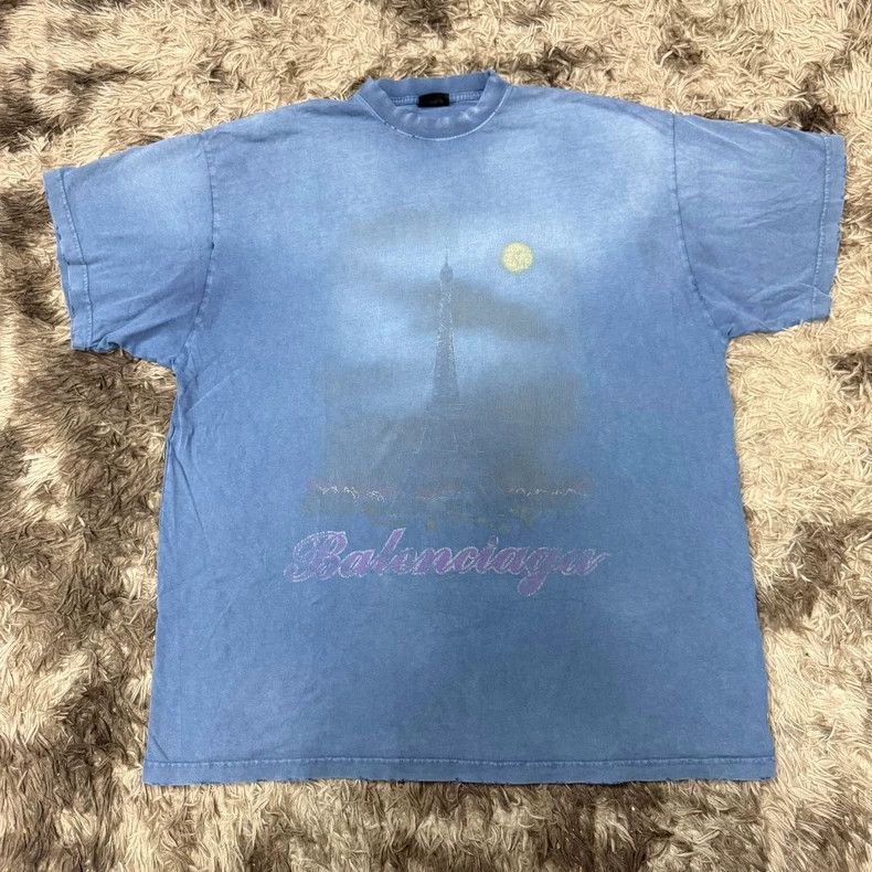 Balenciaga Balenciaga Paris Tower MOON Blue Oversize Short Sleeve Size US L / EU 52-54 / 3 - 1 Thumbnail