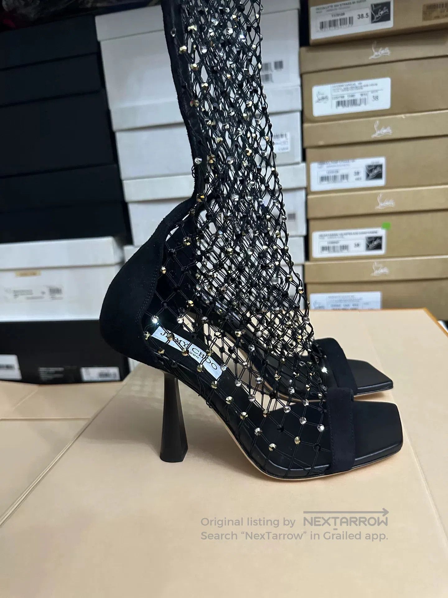 Jimmy Choo Jimmy Choo Black Crystal Mesh Boots. Size US 7 / IT 37 - 5 Thumbnail