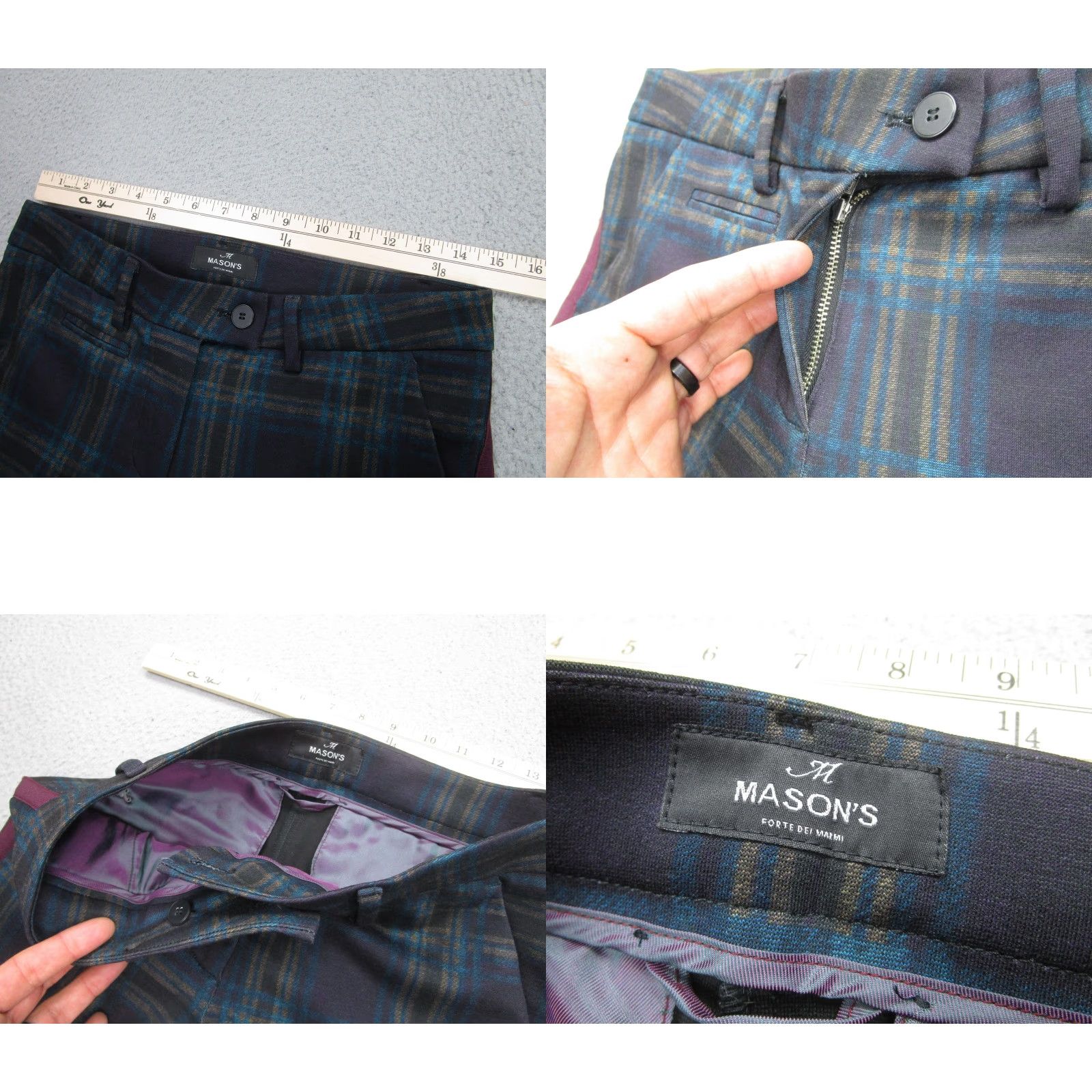 Mason's Masons Pants 38 Blue Plaid New York Trumpet Flare Side Stripe Tartan Womens Size 26" / US 2 / IT 38 - 8 Thumbnail