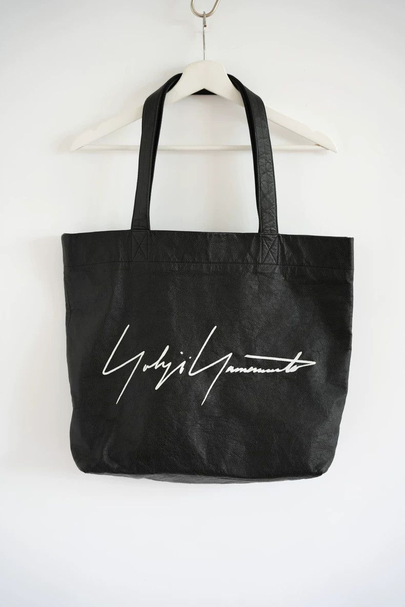 Yohji Yamamoto Leather Tote Bag With Signature in Black, Men's