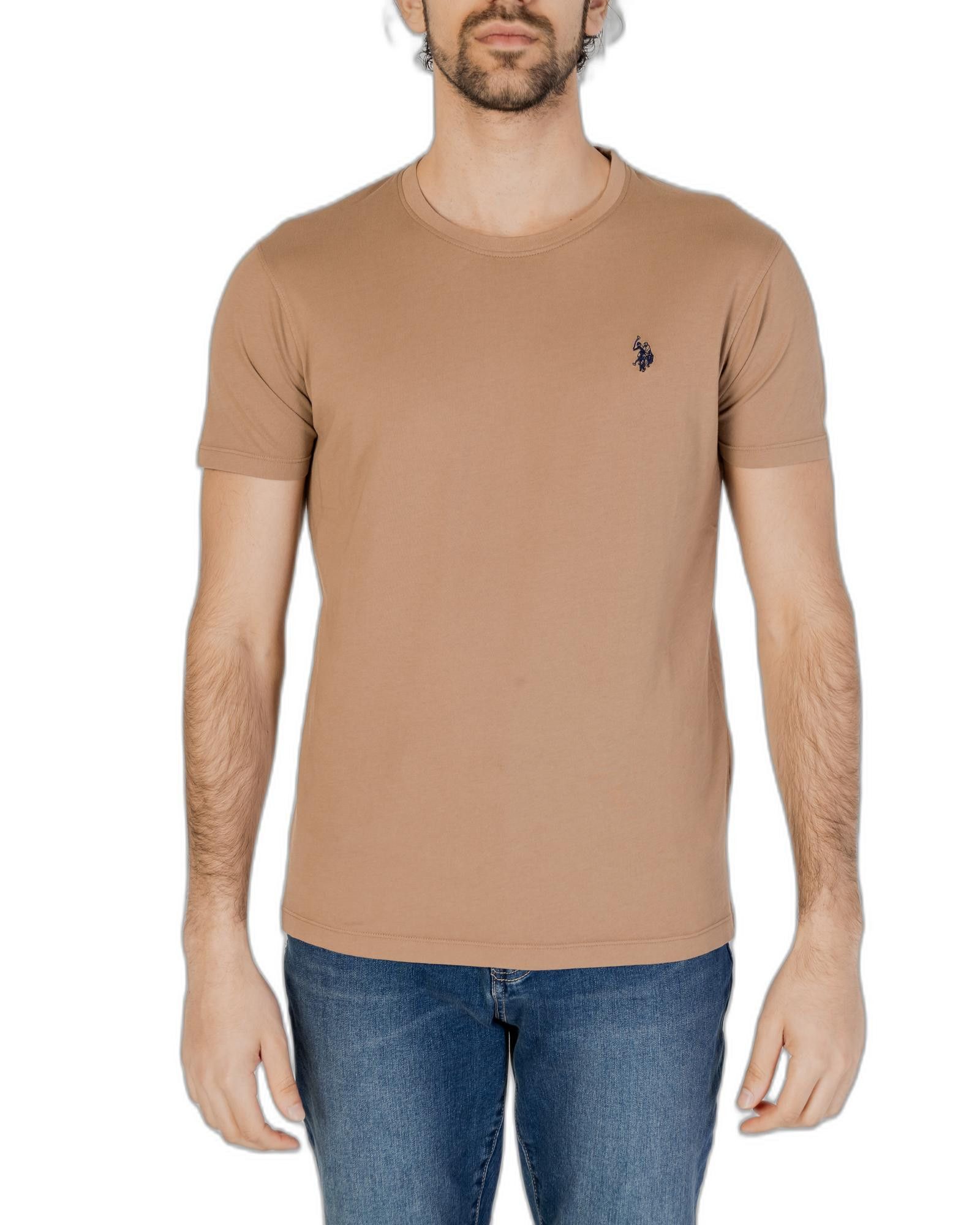 image of U S Polo Assn Cotton Round Neck T-Shirt in Beige, Men's (Size Small)