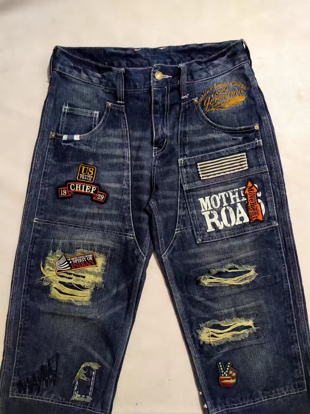 Other Japanese Double Knee Denim Patchwork Distressed Painter Size US 31 - 7 Thumbnail