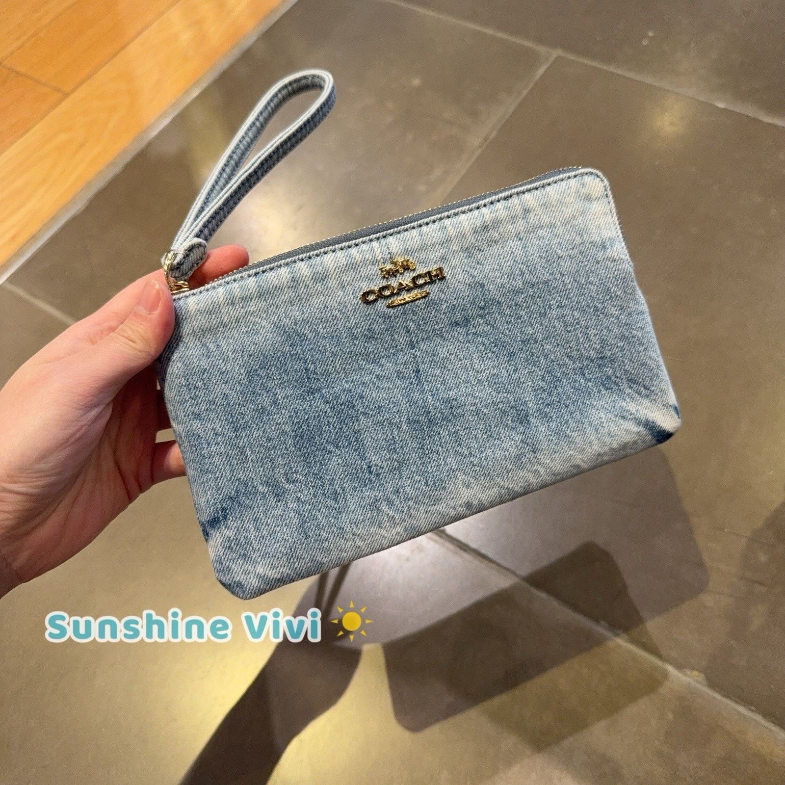 Coach NWT Coach Large Corner Zip Wristlet Loved Denim CEF68 Size ONE SIZE - 1 Thumbnail