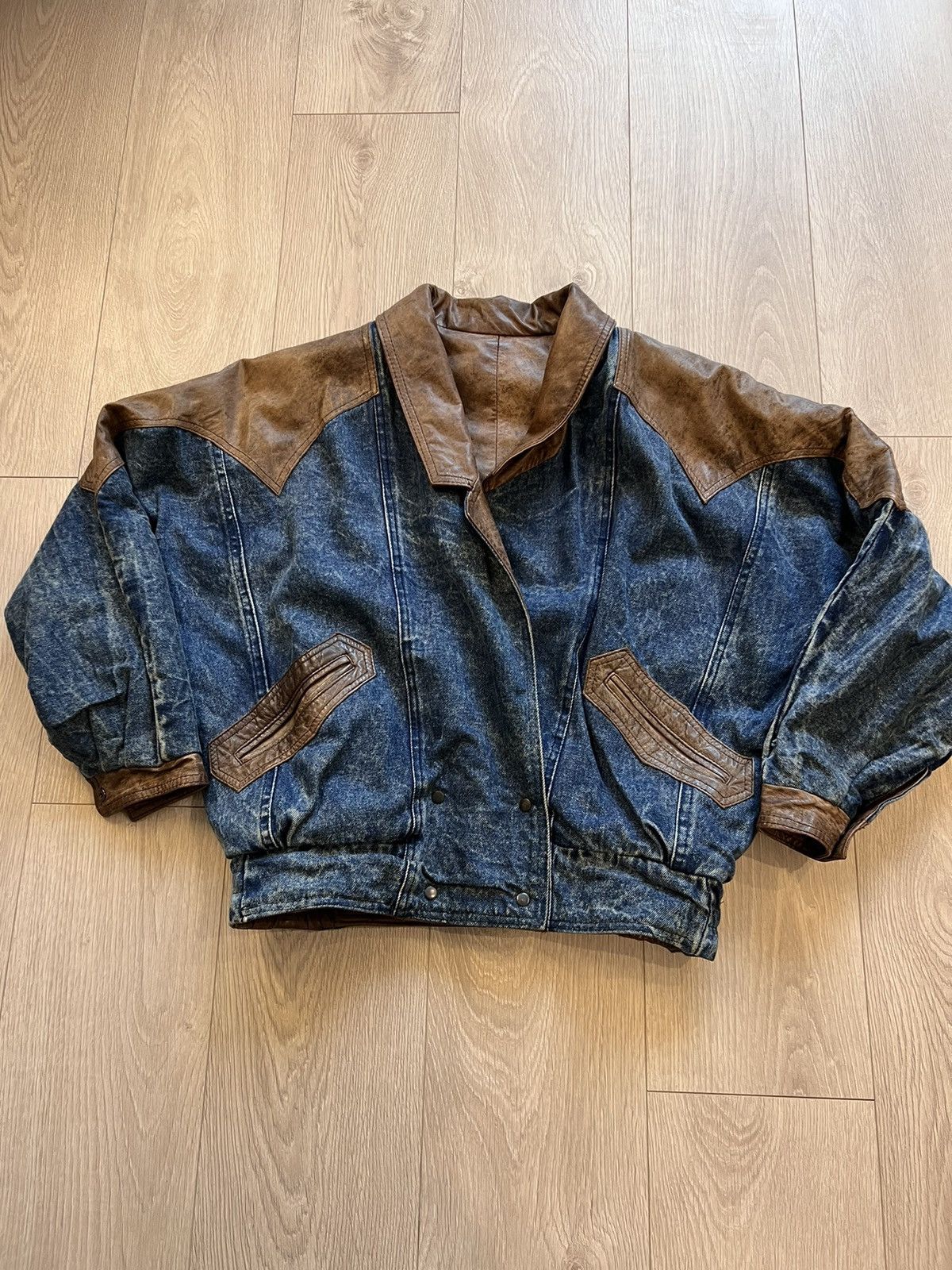 Vintage Vintage Leather Denim Reversible Jacket Made in Uruguay | Grailed