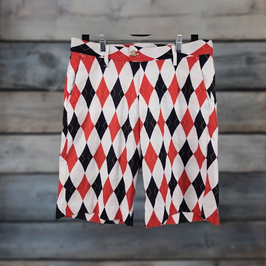 Vintage VINTAGE Flow Golf Men’s Shorts Black/Red/White Diamond Pattern 34 Regular Breathable Lightweight Pockets Golf Mens Size US 34 / EU 50 - 1 Thumbnail
