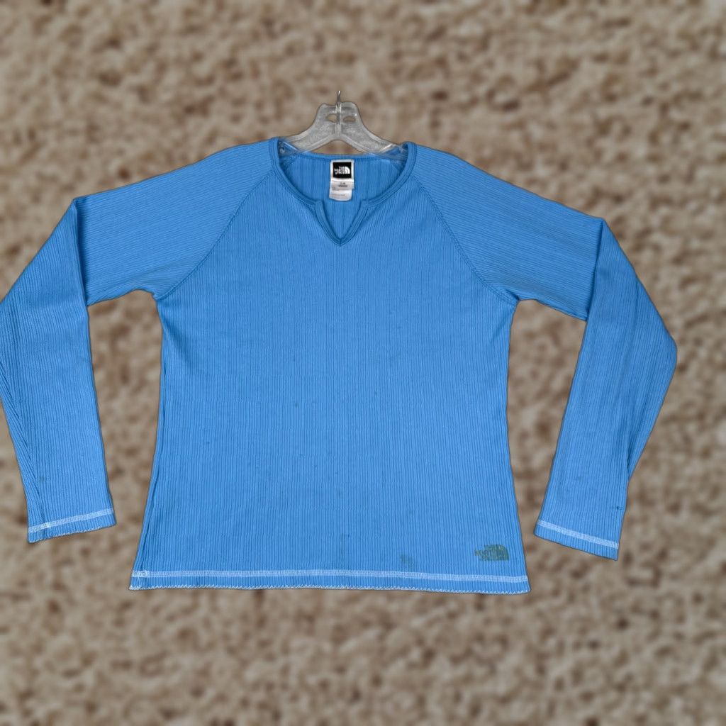 The North Face The North Face Shirt Women Large Blue Long Sleeve V-Neck Polyester Ribbed READ Size L / US 10 / IT 46 - 1 Thumbnail