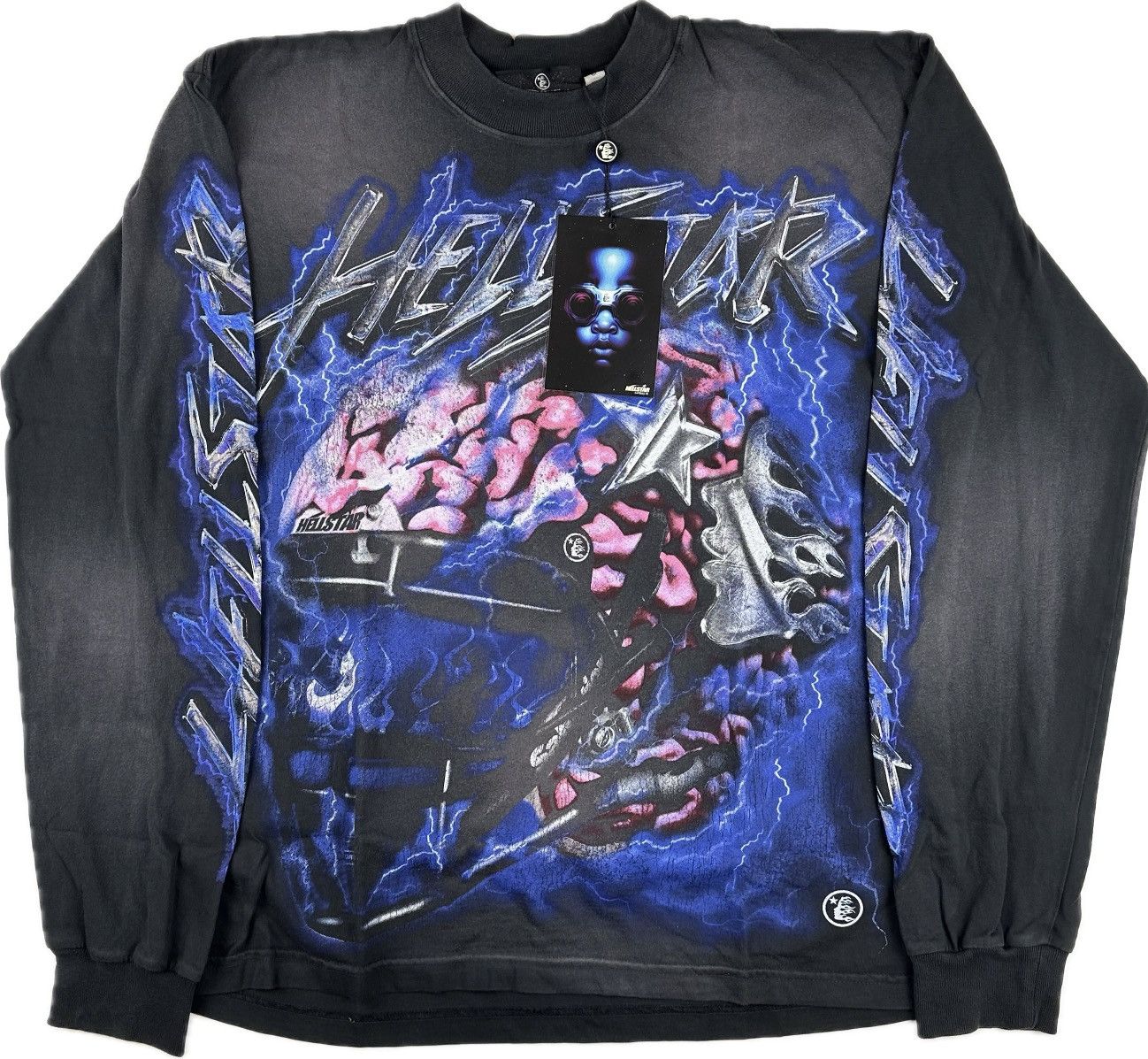 image of Hellstar Brain Helmet Long Sleeve T-Shirt in Black, Men's (Size XS)