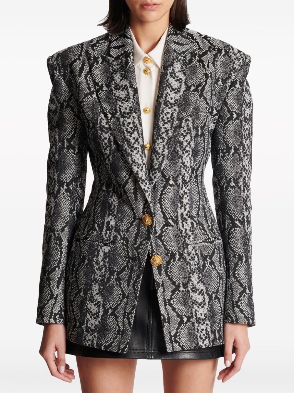Balmain o1s1wg110825 Python Print Fitted Jacket in Black/Grey Size M / US 6-8 / IT 42-44 - 2 Thumbnail