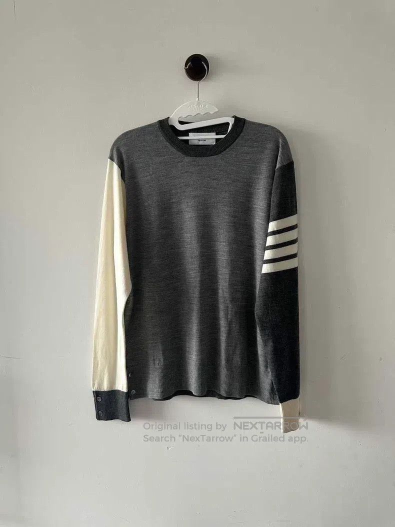 Thom Browne Thom Browne Gray and White Colorblock Wool Sweater Size US L / EU 52-54 / 3 - 1 Thumbnail