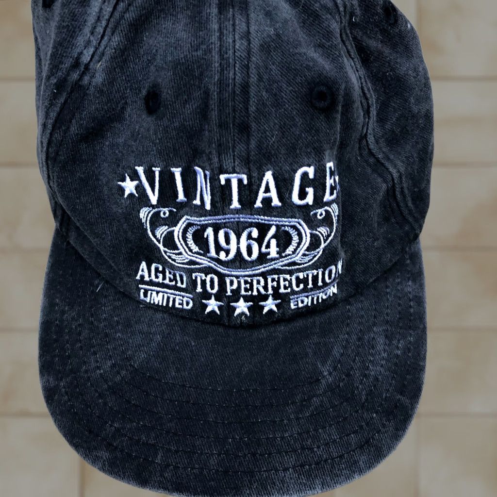 Vintage VINTAGE 1964 Aged to Perfection Baseball Hat Men's Grey Adjustable Cap OKETDYO / Baseball Cap / One Size / Gray / Unisex Adults Size ONE SIZE - 1 Thumbnail