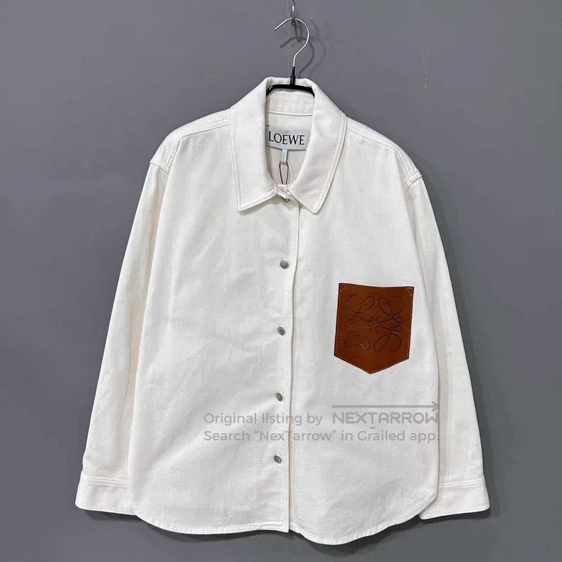 Loewe Loewe White Leather Badge Logo Shirt Jacket Size XS / US 0-2 / IT 36-38 - 1 Thumbnail