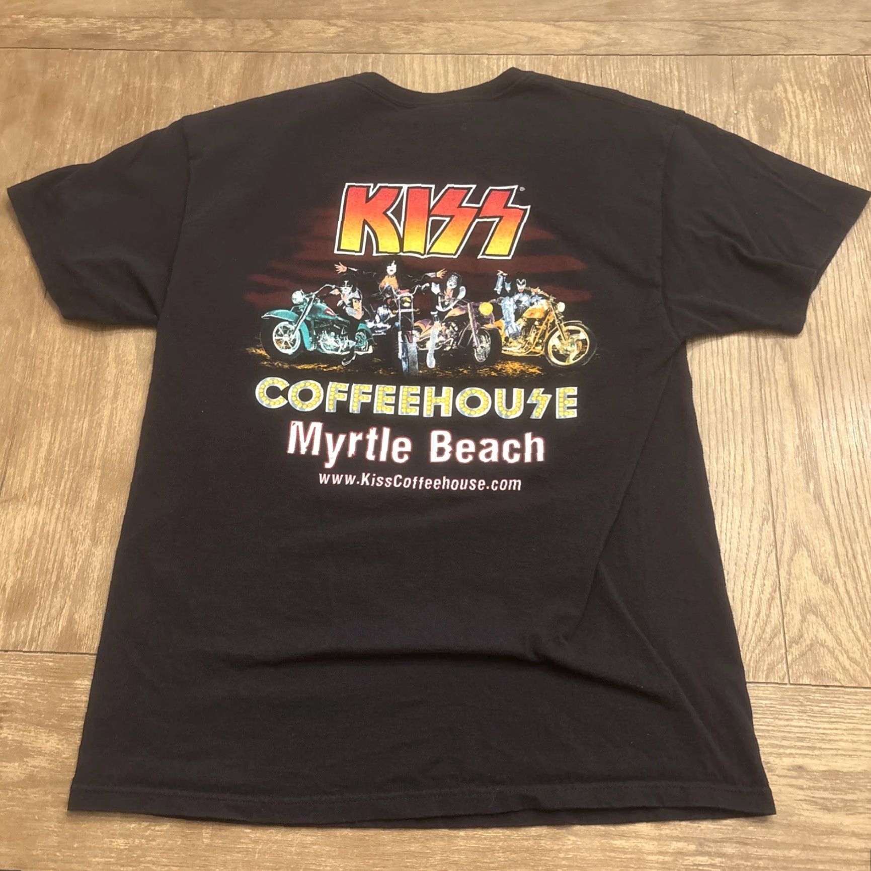 Hanes VINTAGE KISS Coffeehouse Shirt Mens Large Myrtle Beach Band Rock Tee Hanes Heavyweight Men's L Black Rock Mens Size US L / EU 52-54 / 3 - 6 Thumbnail