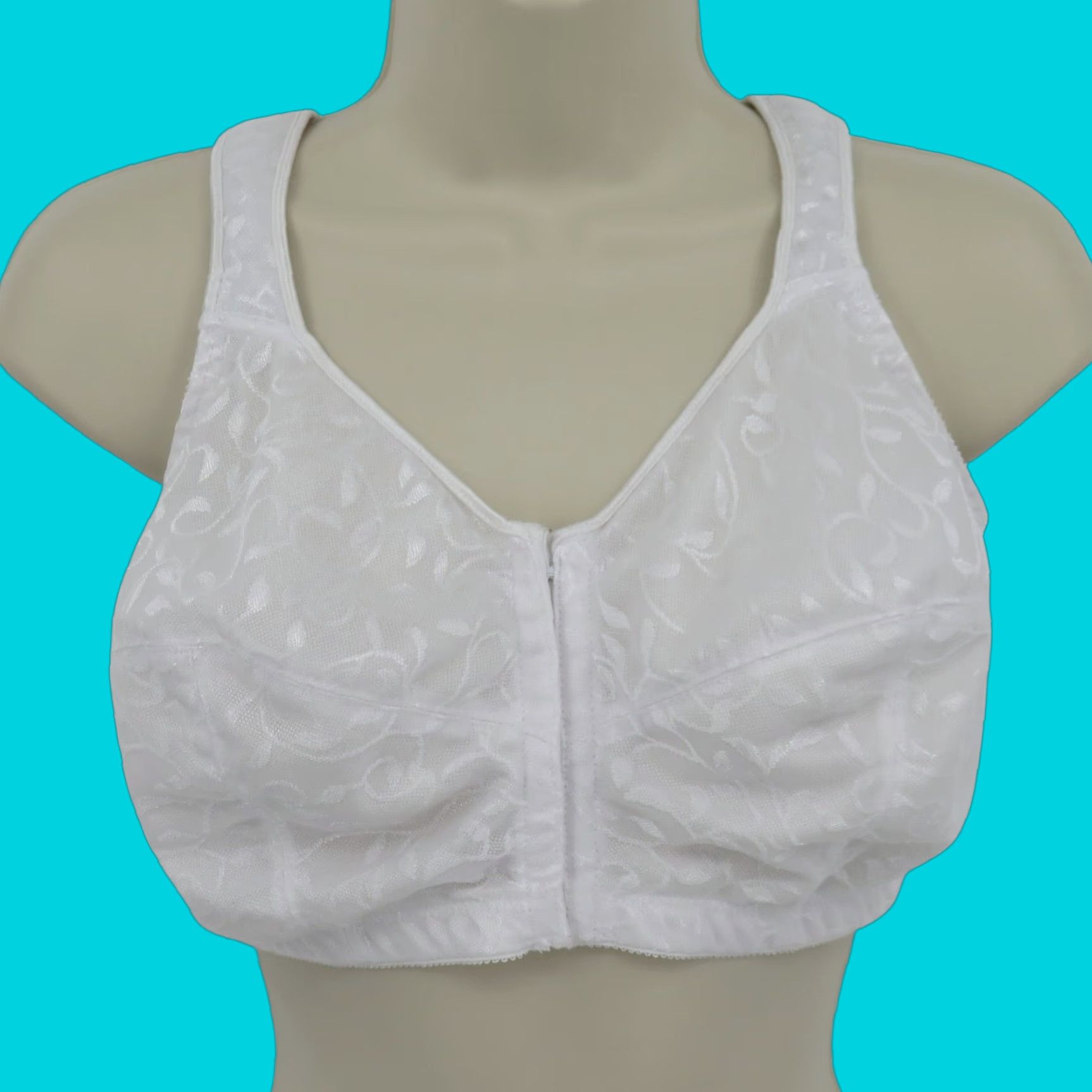 Vintage Playtex 46C Bra White Leaf Front Close No Wire Wireless Unlined Women Plus Size T-Shirt Bra Size ONE SIZE - 1 Thumbnail