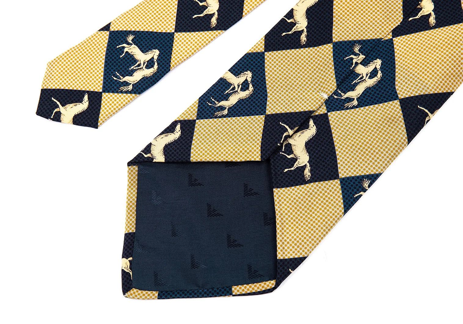 Emporio Armani Silk Horse Diamond Print Tie in Navy Beige Size ONE SIZE - 6 Thumbnail
