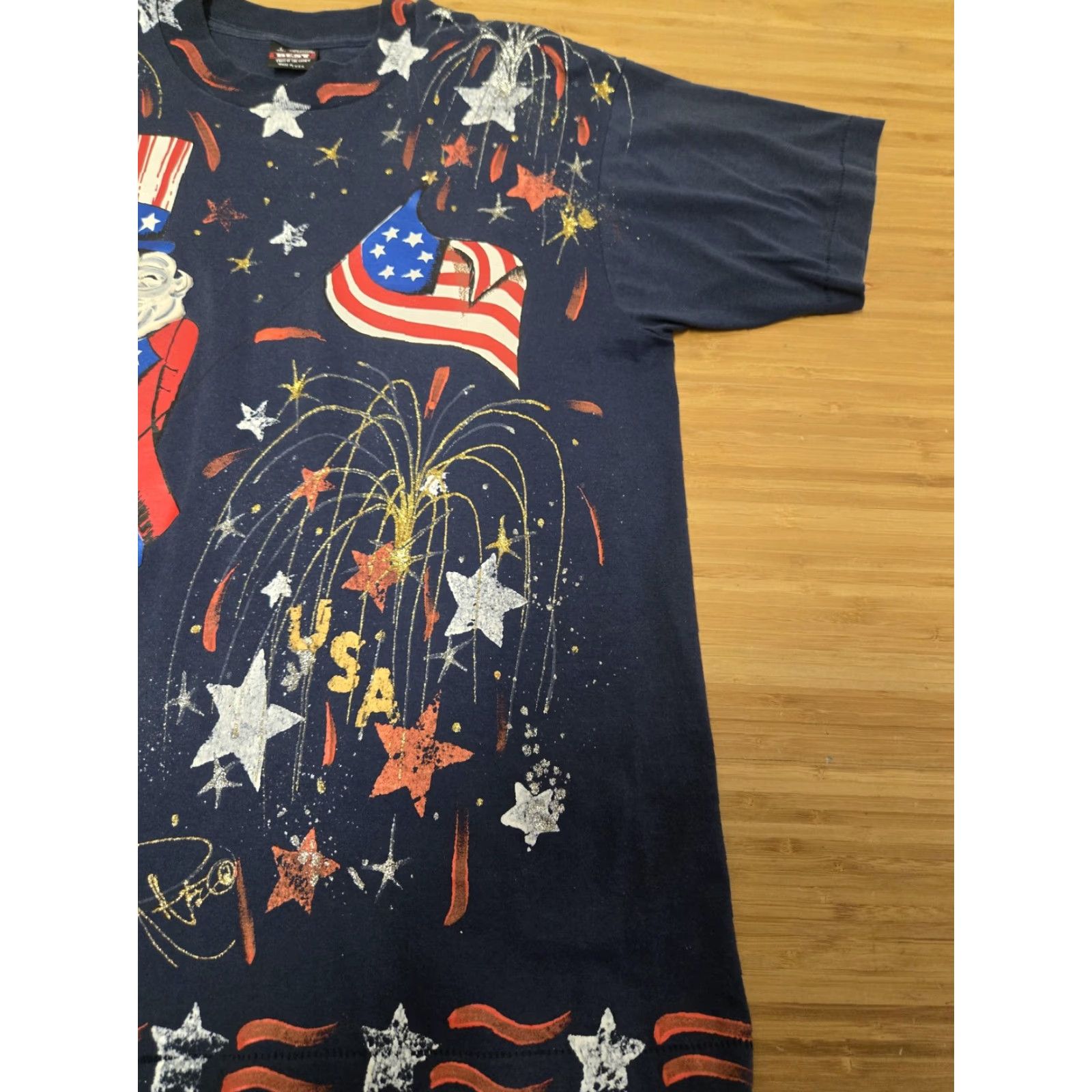 Fruit Of The Loom VINTAGE Uncle Sam Graphic Shirt Mens Large Blue USA Fireworks 4th July 90s Size US L / EU 52-54 / 3 - 2 Thumbnail