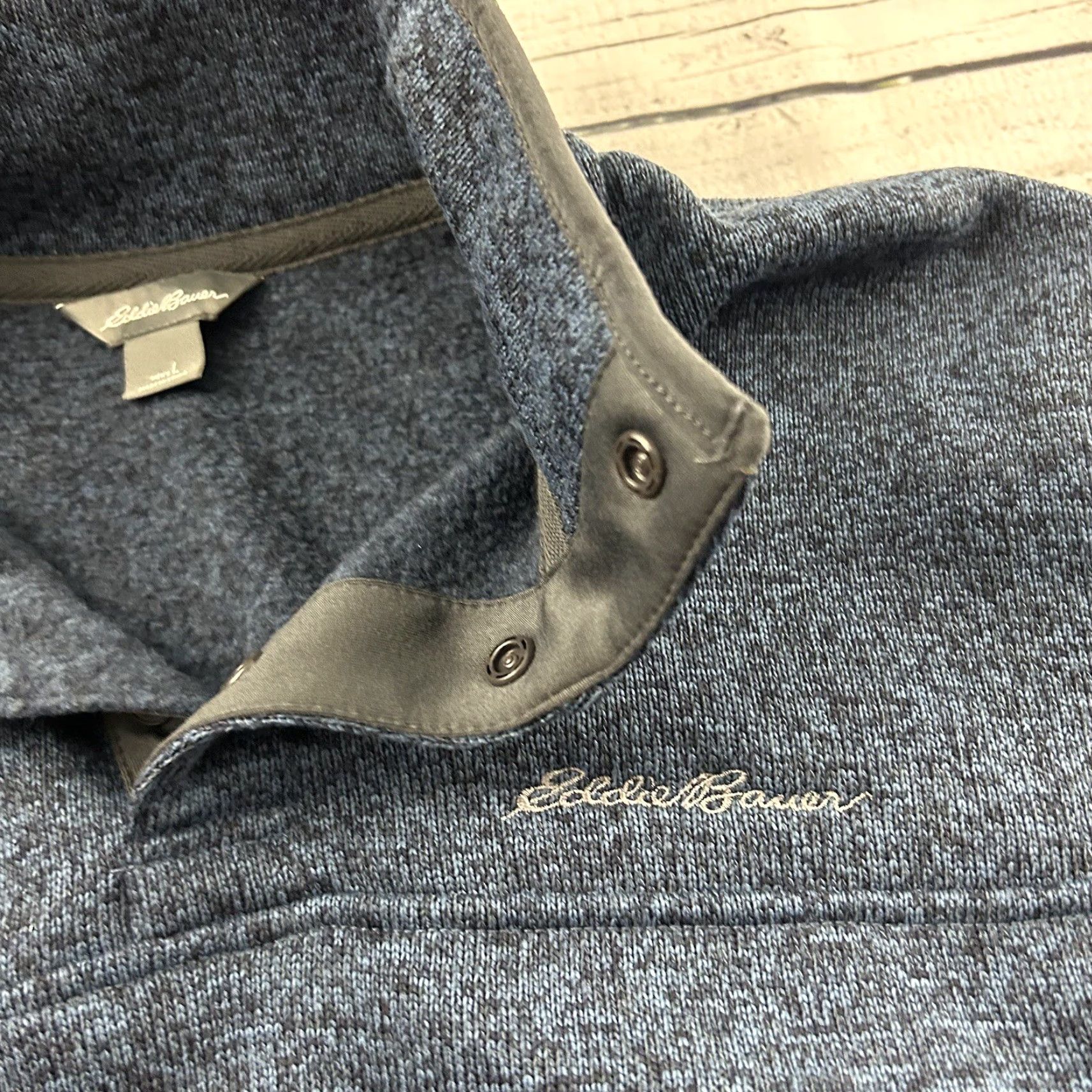 Eddie Bauer Eddie Bauer Jacket Pullover Snap Blue L Men's Fleece Polyester Button Accents Outdoor 80s-90s Size US L / EU 52-54 / 3 - 3 Thumbnail