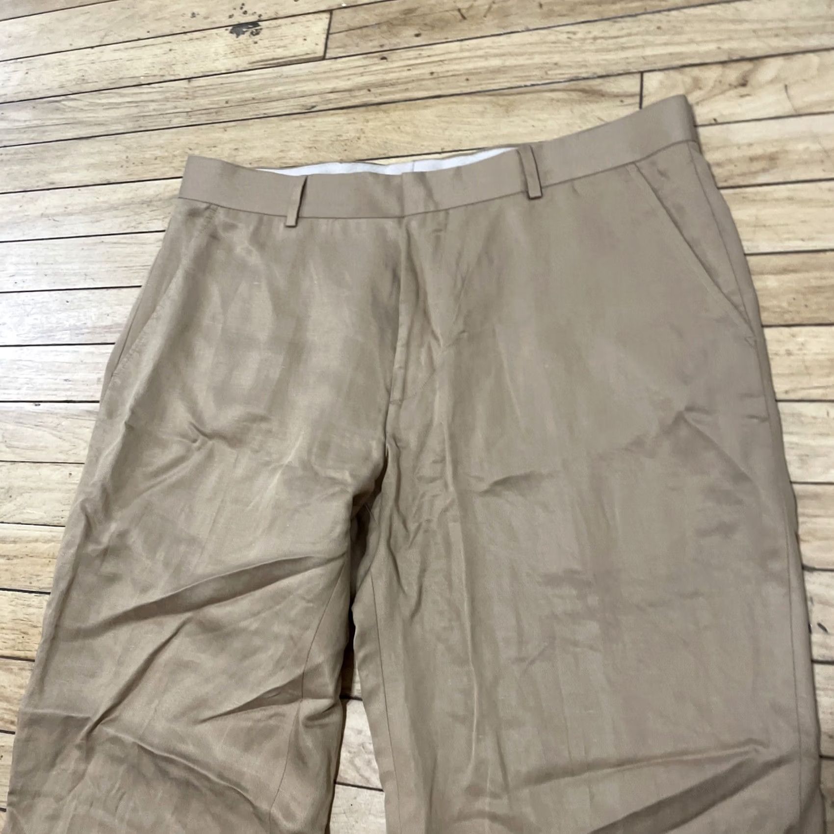 Vintage J. Ferrar Linen Pants Men L 36 38 Brown Shiny Beachy Preppy Tencel Lightweight Dress Pants Slim/Flat Front Slim Fit Black? Size US 33 - 4 Thumbnail