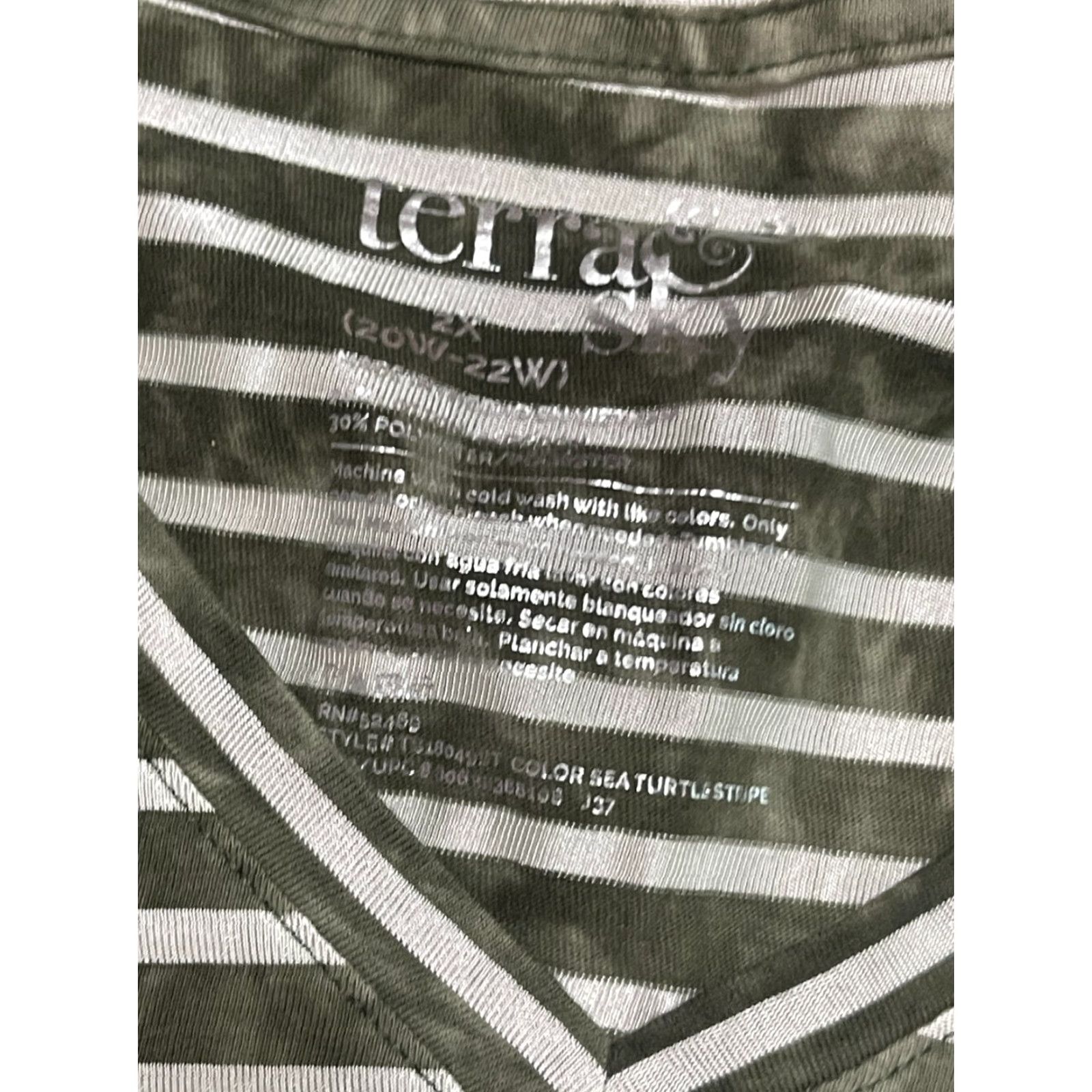 Vintage Terra & Sky Shirt Women's Plus Size 2X Green White Striped V-neck Short Sleeve Pullover Casual Modern Basic T-Shirt Womens Size XXL / US 16-18 / IT 52-54 - 5 Thumbnail