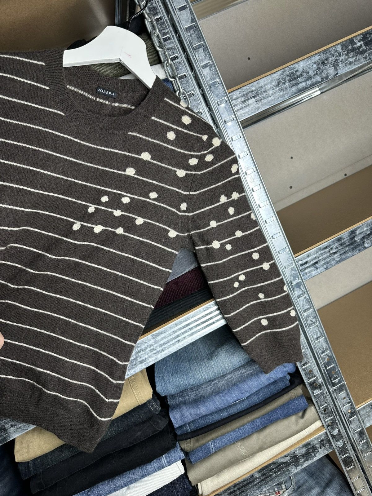Joseph Luxury Wool Cashmere Striped Polka Dot Knit Sweater