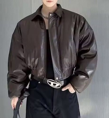 Japanese Brand CROPPED Vegan Leather Bomber Jacket - Boxy Streetwear Puffer Size US M / EU 48-50 / 2 - 5 Thumbnail
