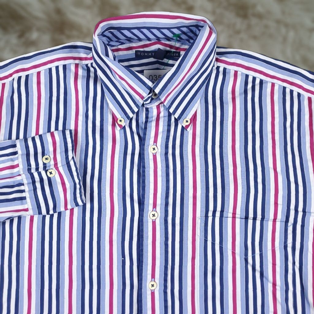 Tommy Hilfiger Tommy Hilfiger Blue Striped Button-Up Shirt Mens Medium Long Sleeve Casual Size US M / EU 48-50 / 2 - 1 Thumbnail