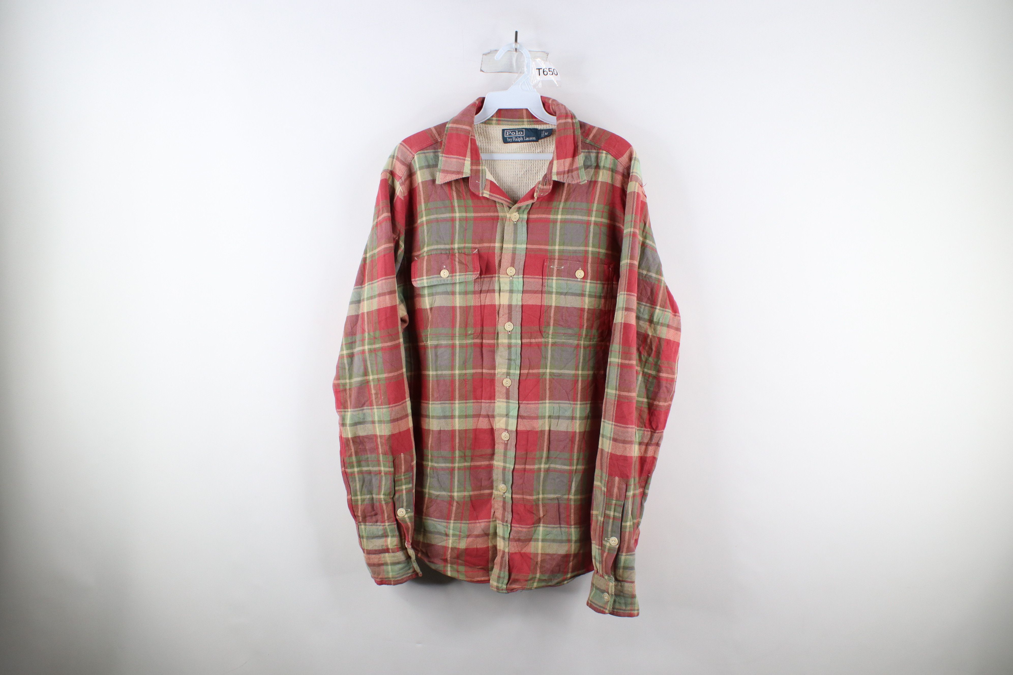 image of 90's Ralph Laurent Waffle Knit Lined Flannel Jac Shirt, Men's (Size Medium)