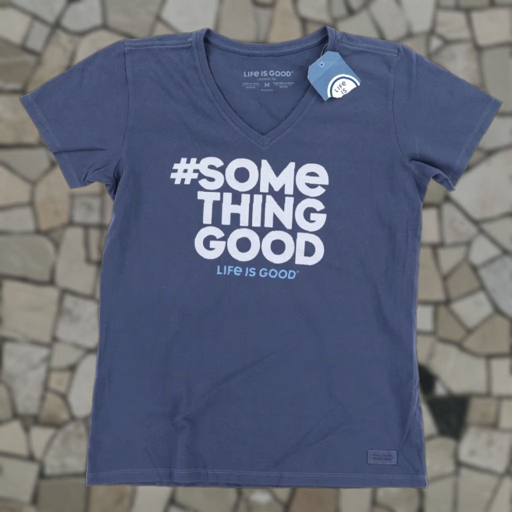 Life is Good Life is Good #Some Thing Good Crusher Solid V-Neck T-Shirt Gray Women's M Size M / US 6-8 / IT 42-44 - 1 Thumbnail