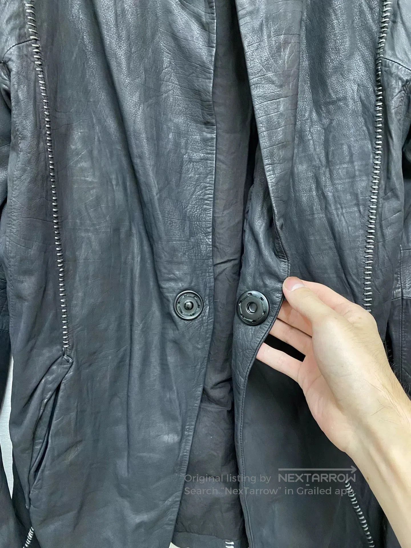 Other Dark Distressed Sheepskin Overlock Stitch Jacket. Size US M / EU 48-50 / 2 - 3 Thumbnail
