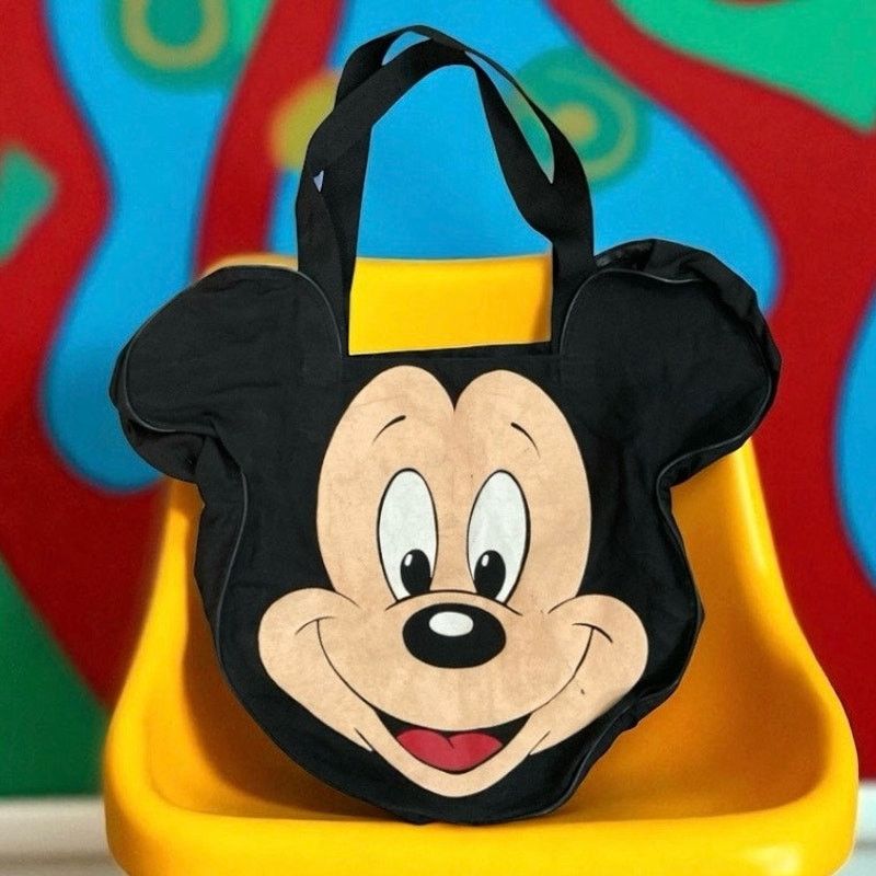 Vintage Disney Mickey Mouse Face Tote Bag Black Canvas