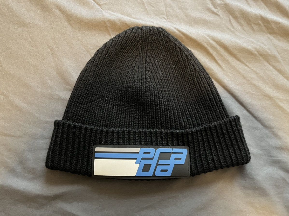 Prada Prada Rubber Patch Wool Beanie - BLK/BLUE/WHITE Size ONE SIZE - 2 Thumbnail