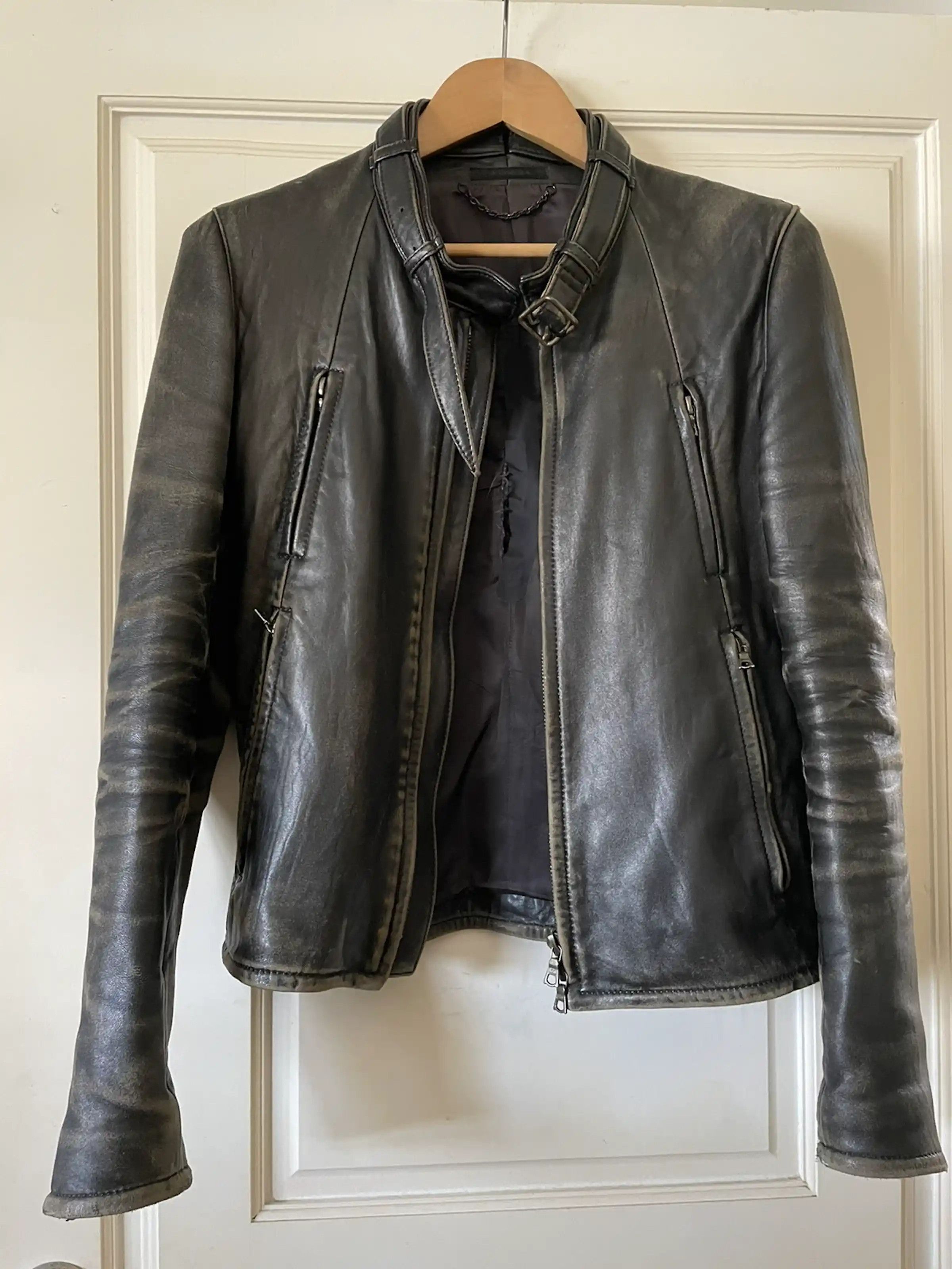 image of The Viridi Anne Aged Lambskin Leather Jacket in Black, Men's (Size XS)