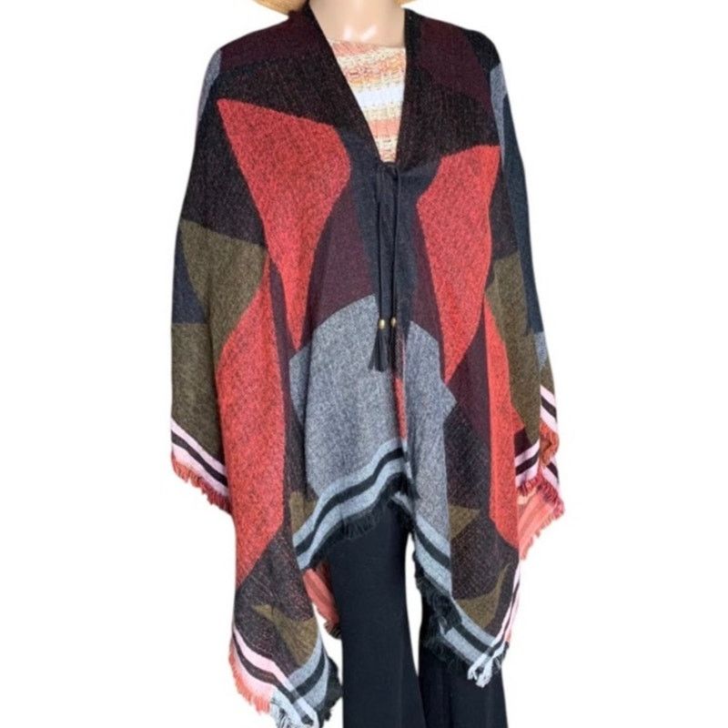 Other Marc New York Poncho Buffalo Plaid Cardigan Tassel & Fringes Size ONE SIZE - 1 Thumbnail