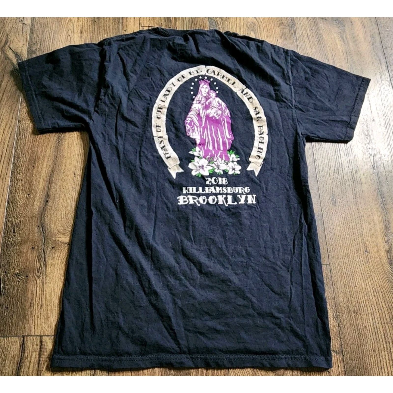 Fruit Of The Loom Mens S 2018 Brooklyn Our Lady Of Peace T Shirt Williamsburg Feast Carmel 2 Sided Size US S / EU 44-46 / 1 - 2 Thumbnail