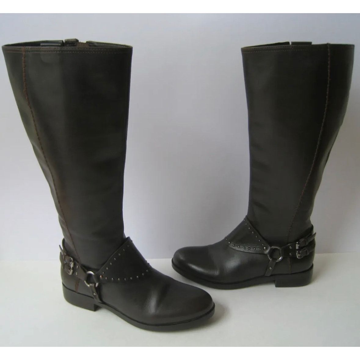 Geox GEOX Repspira Dark Brown Black Leather Studded Riding Boots Size US 9 / IT 39 - 14 Thumbnail