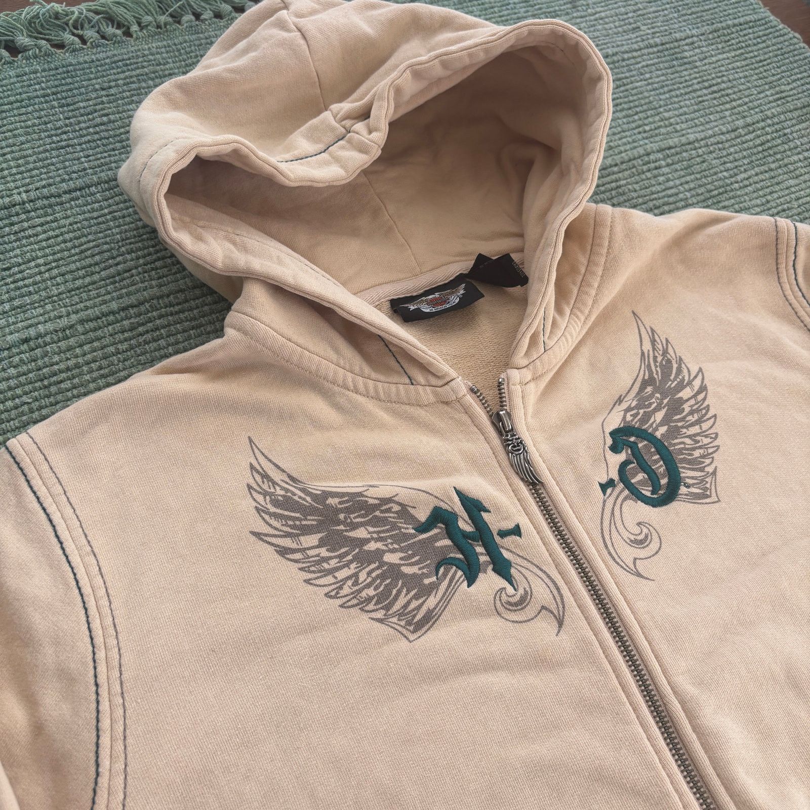 Harley Davidson × Vintage Vintage Y2K Harley Davidson Femme Cream Cotton Zip Hoodie XL Size XL / US 12-14 / IT 48-50 - 5 Thumbnail