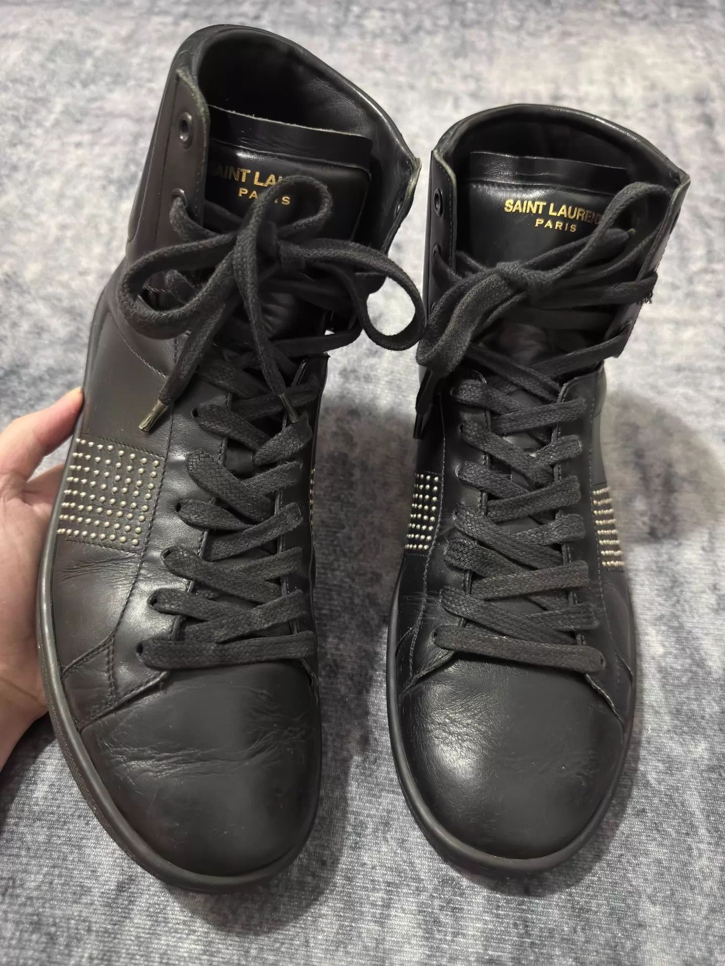 Saint Laurent Paris SLP 13ss Blackout Oil Leather High Top Rivet Skate Size US 6.5 / EU 39-40 - 1 Thumbnail