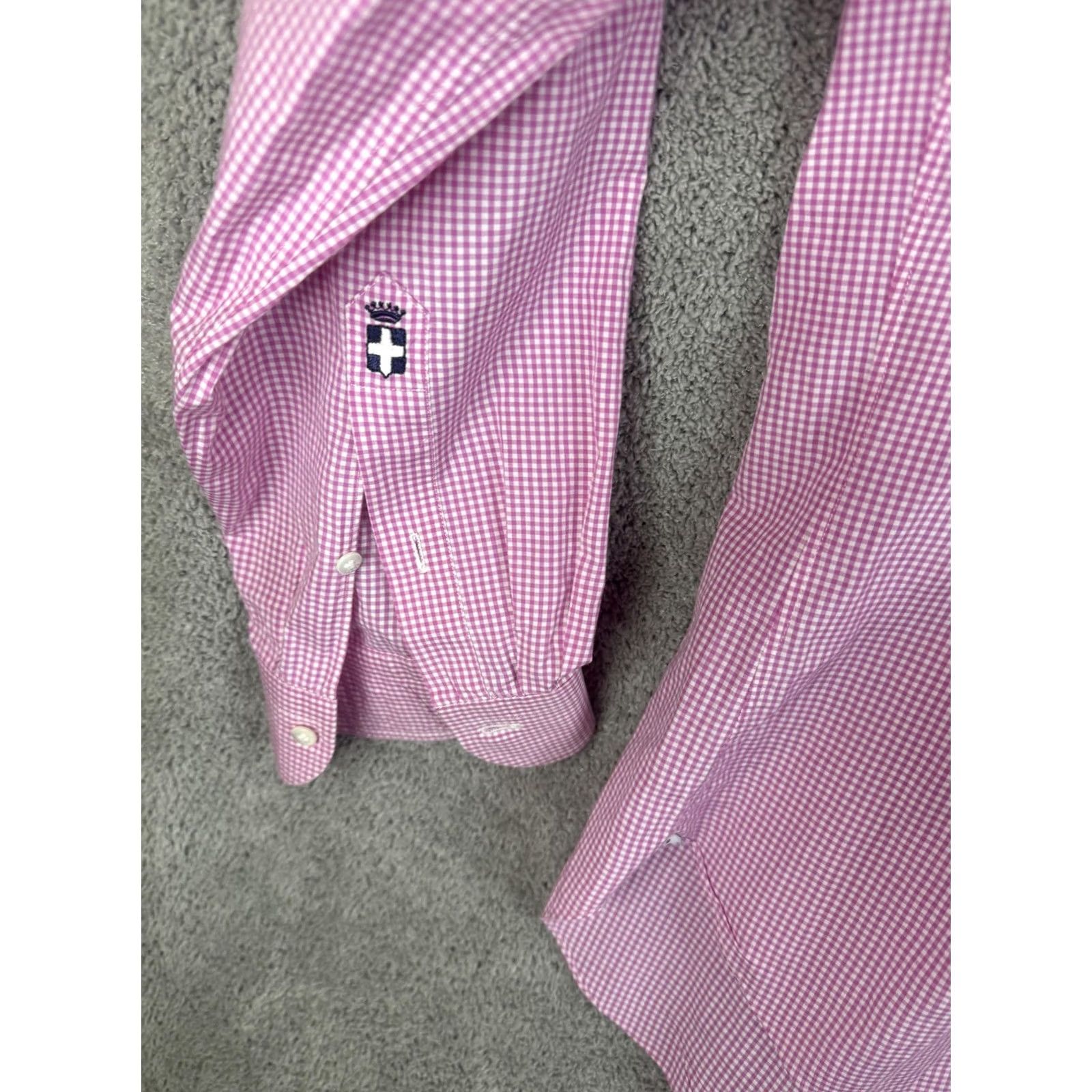 Vintage Truzzi Shirt Mens L Pink Gingham Button-Down Dress Long Sleeve Size 42R - 3 Thumbnail