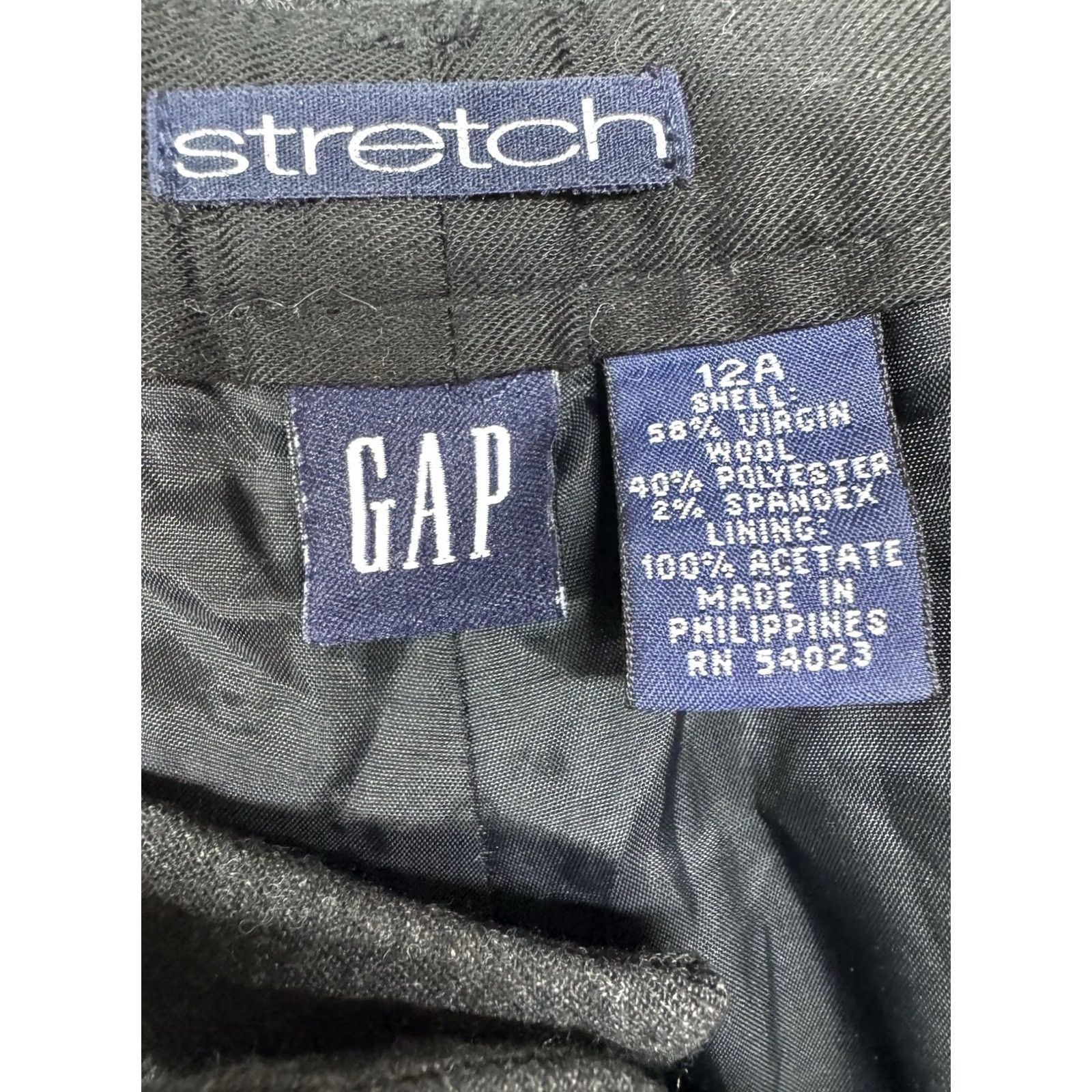Gap GAP Wool Wide-Leg Pants Black 12 Classic Office Work Dress Pants Wool Blend Spandex Flat Front High Rise Pockets Lined Zipper Button Size 34" / US 12 / IT 48 - 2 Thumbnail