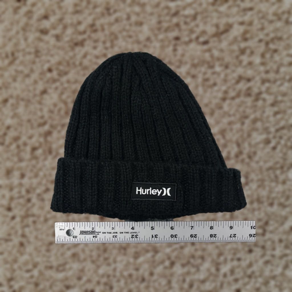 Hurley Hurley Beanie Adult One Size Black Logo Ribbed Knit Acrylic Outdoors Ski Mens Beanie Hat Winter Accessories Size ONE SIZE - 1 Thumbnail