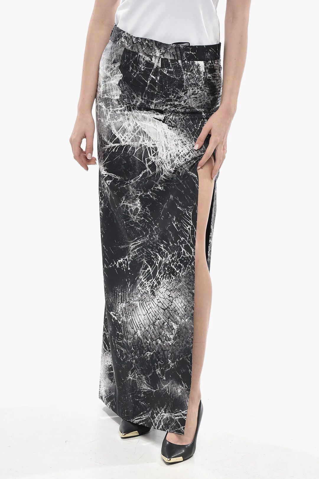 Alexander McQueen og1mm0426 Printed Silk Satin Skirt in Black Size 27" / US 4 / IT 40 - 1 Thumbnail