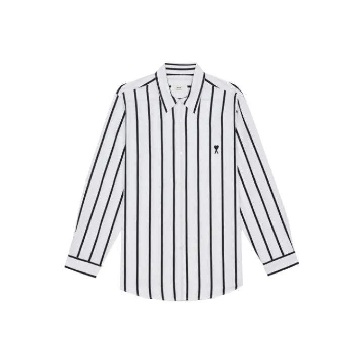 AMI AMIPARIS Striped Long Sleeve Logo Shirt for Men -2507 Size US M / EU 48-50 / 2 - 1 Thumbnail
