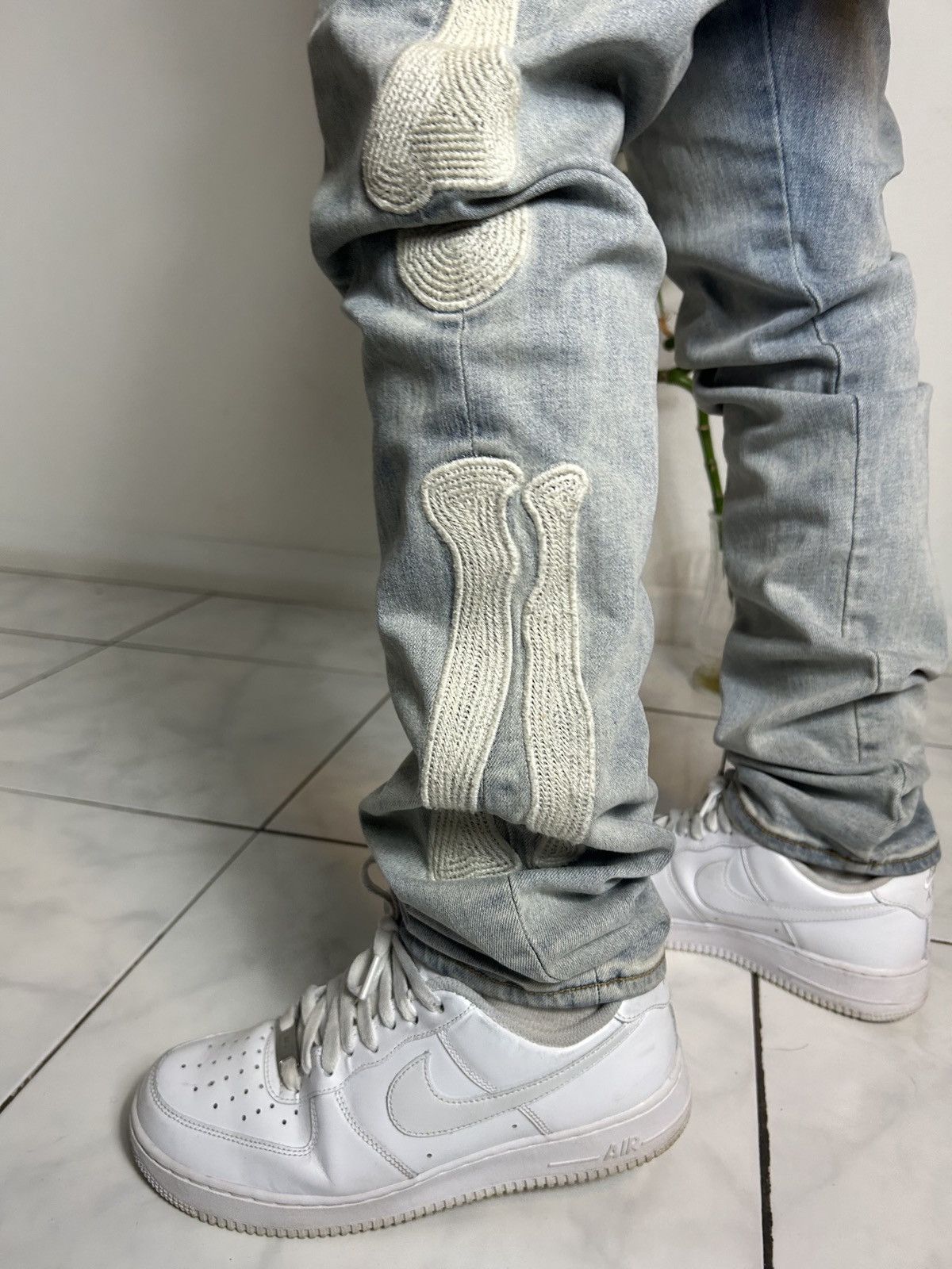 MNML Custom washed distressed denim jeans with skeleton bones Size US 36 / EU 52 - 7 Thumbnail