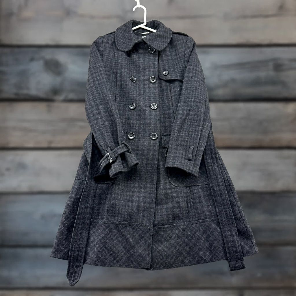 DKNY VINTAGE DKNY Coat Womens 6 Black Long Wool Belted Double Breasted Plaid Y2K Coat Women Regular Long Sleeve 90s Size M / US 6-8 / IT 42-44 - 1 Thumbnail