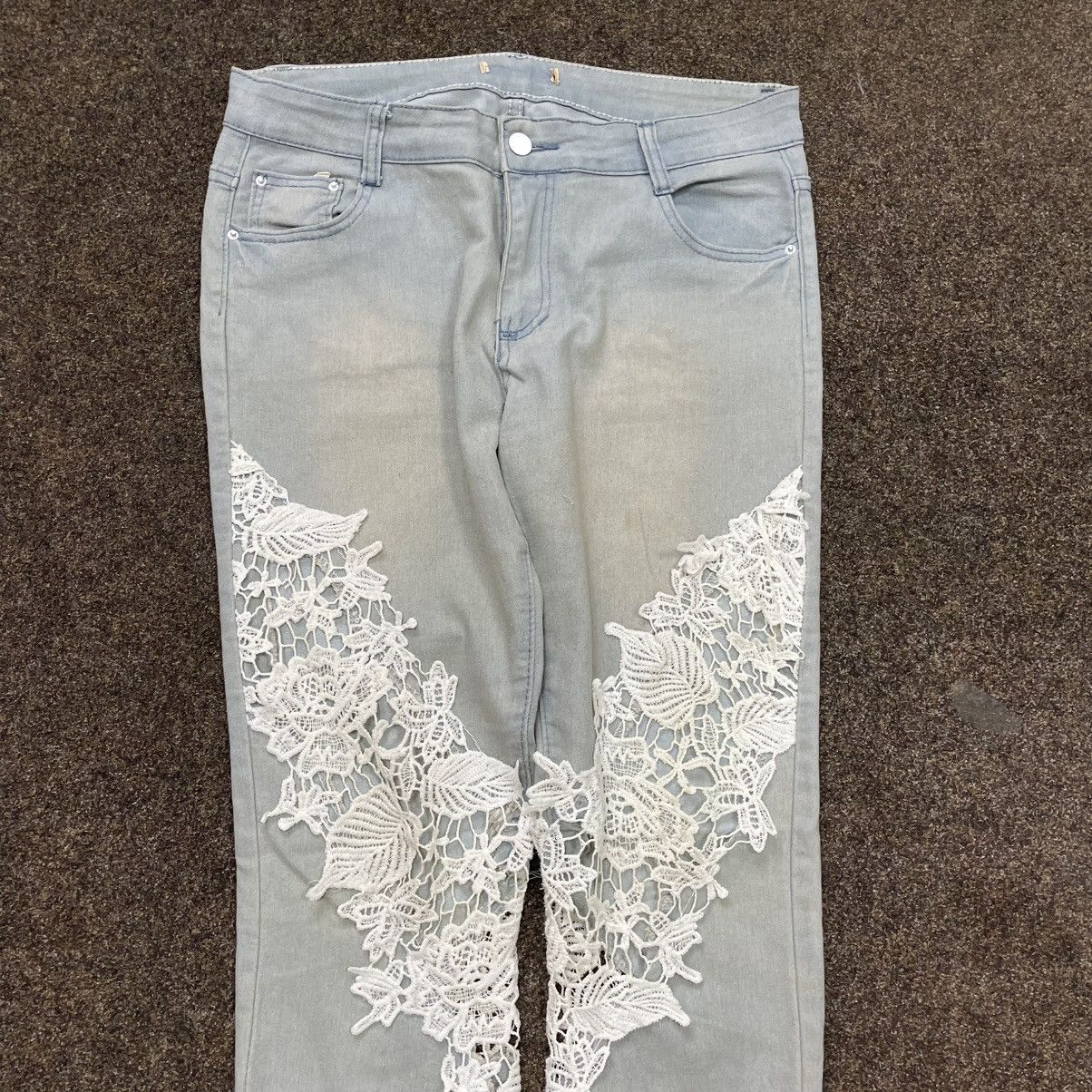 Vintage Y2K Vintage Floral Lace Distressed Wide Leg Jeans Cream Punk Size 32" / US 10 / IT 46 - 5 Thumbnail