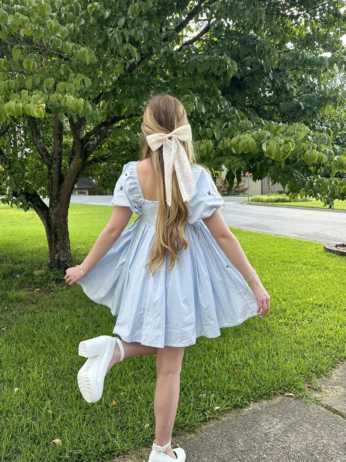 Other Light Blue Flowery Mini Dress Size M / US 6-8 / IT 42-44 - 2 Thumbnail