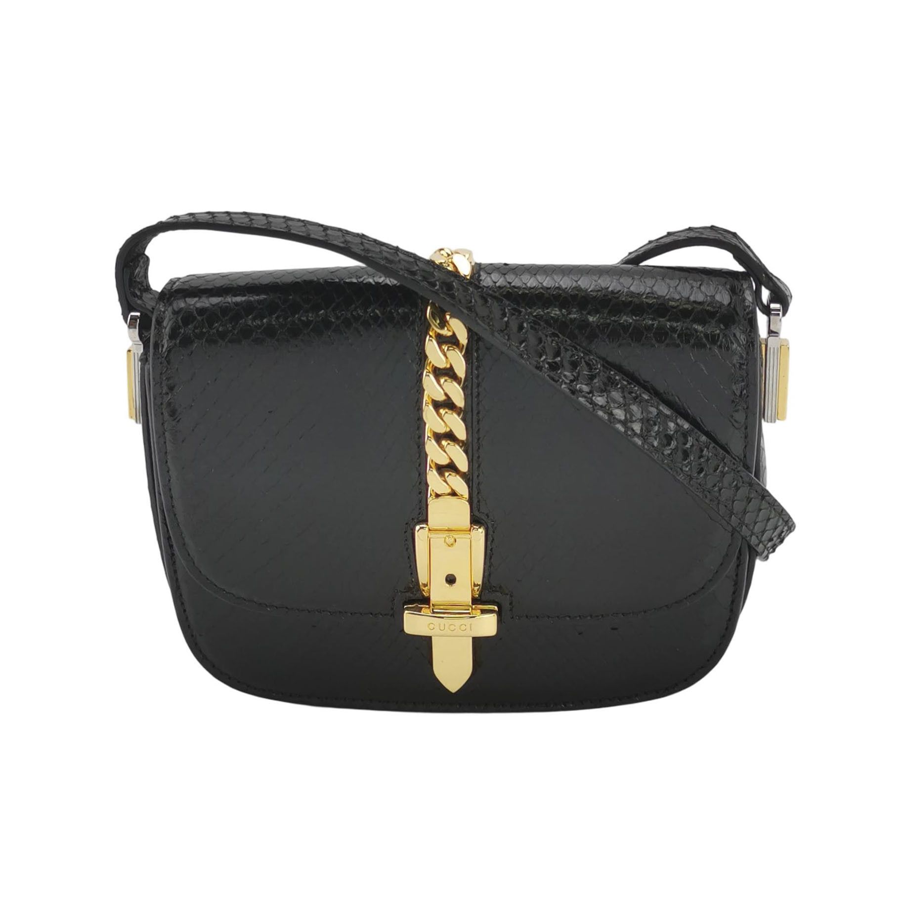 Gucci Gucci Sylvie Black Snake Leather Shoulder Bag ONE SIZE Size ONE SIZE - 1 Thumbnail